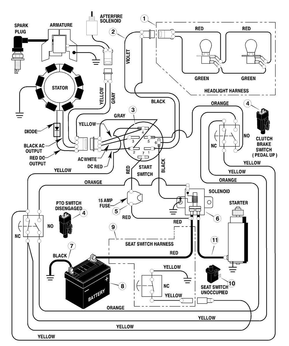 Electrical System Diagram and Parts List for 425002X99A 2003 Briggs and Stratton Lawn Tractor